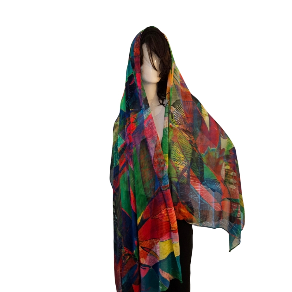 Front Row Society large scarf depicting Bird of Paradise flower abstract art